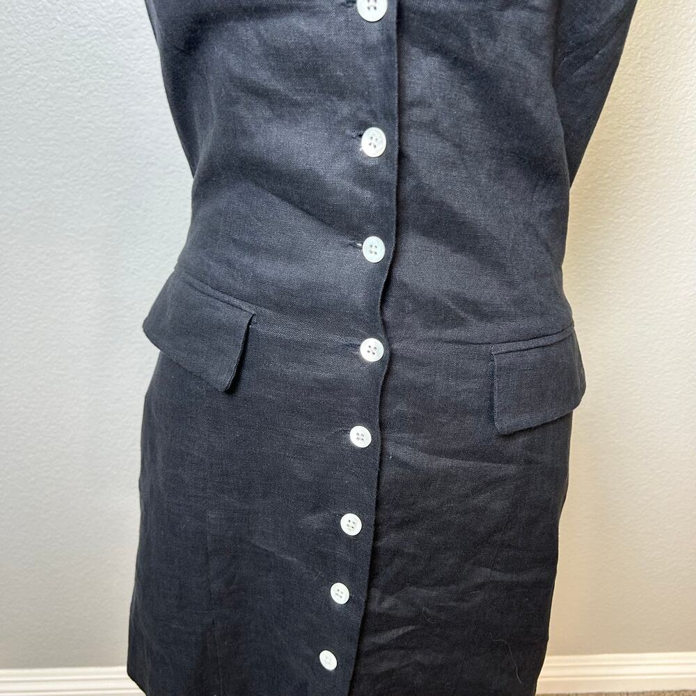 Staud black halter tie button front mini linen dress with pockets size S - Picture 2 of 7